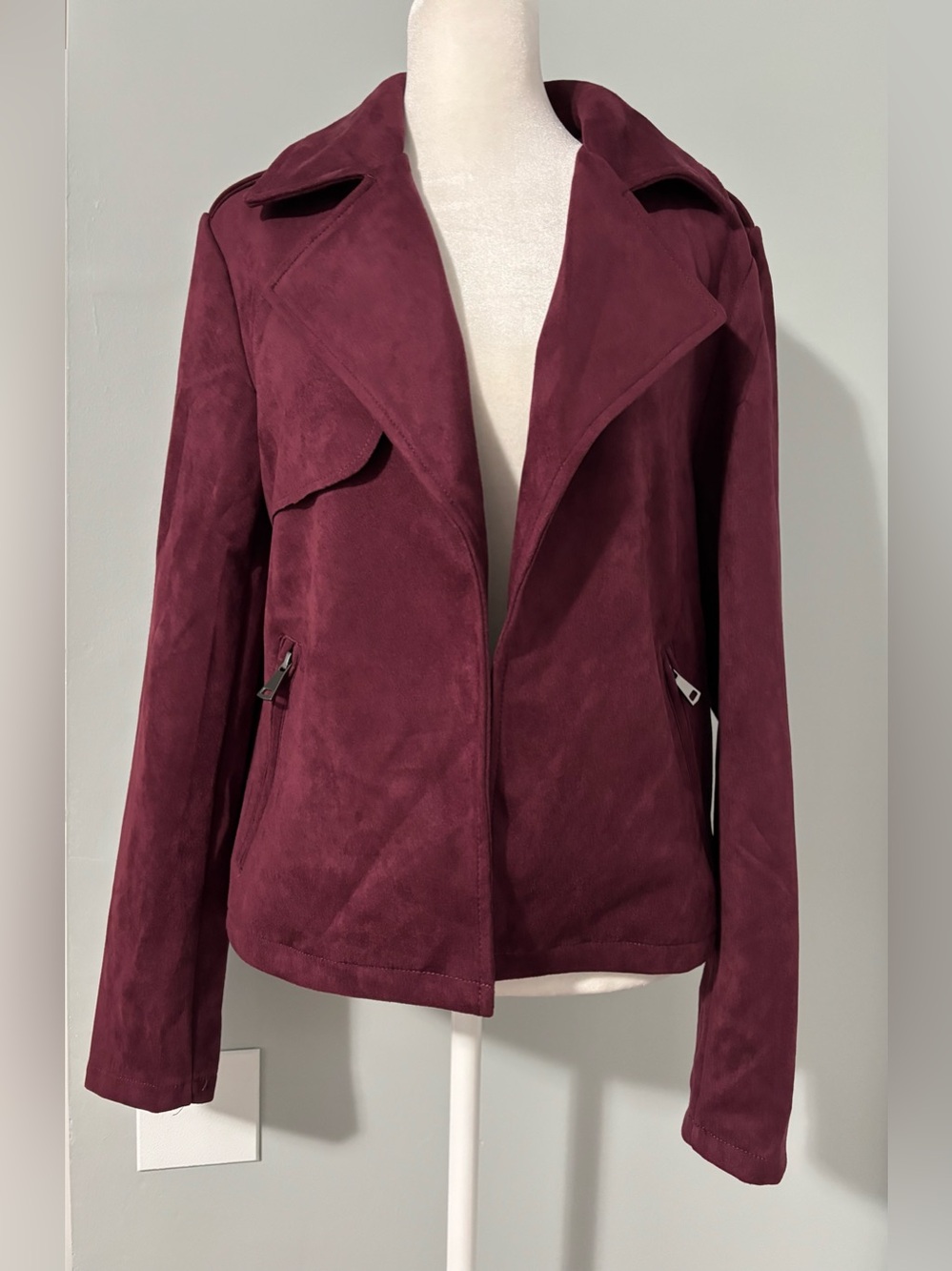 Bagatelle Collection Suede-Look Burgundy Women's Jacket - Modern Moto Style M